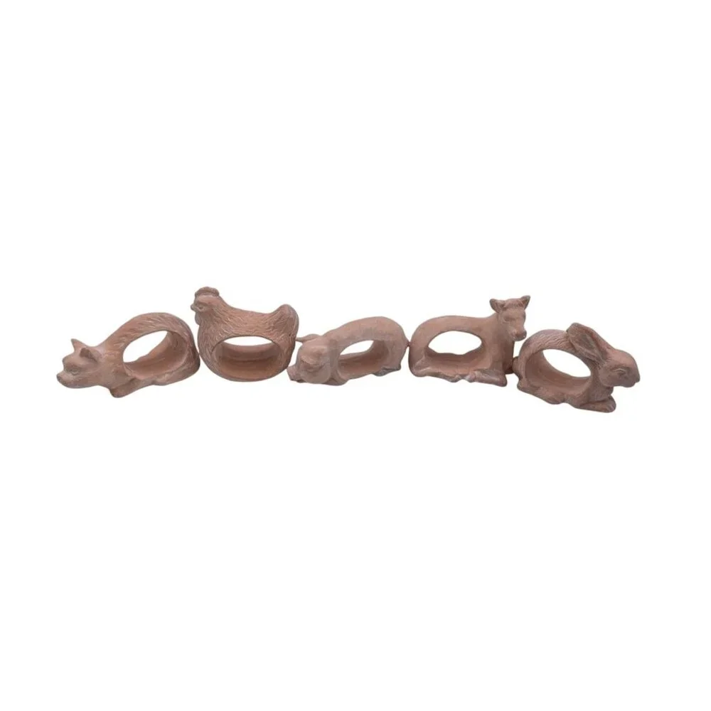 Set of 5 Toyo Terra Cotta Clay Animal Napkin Rings